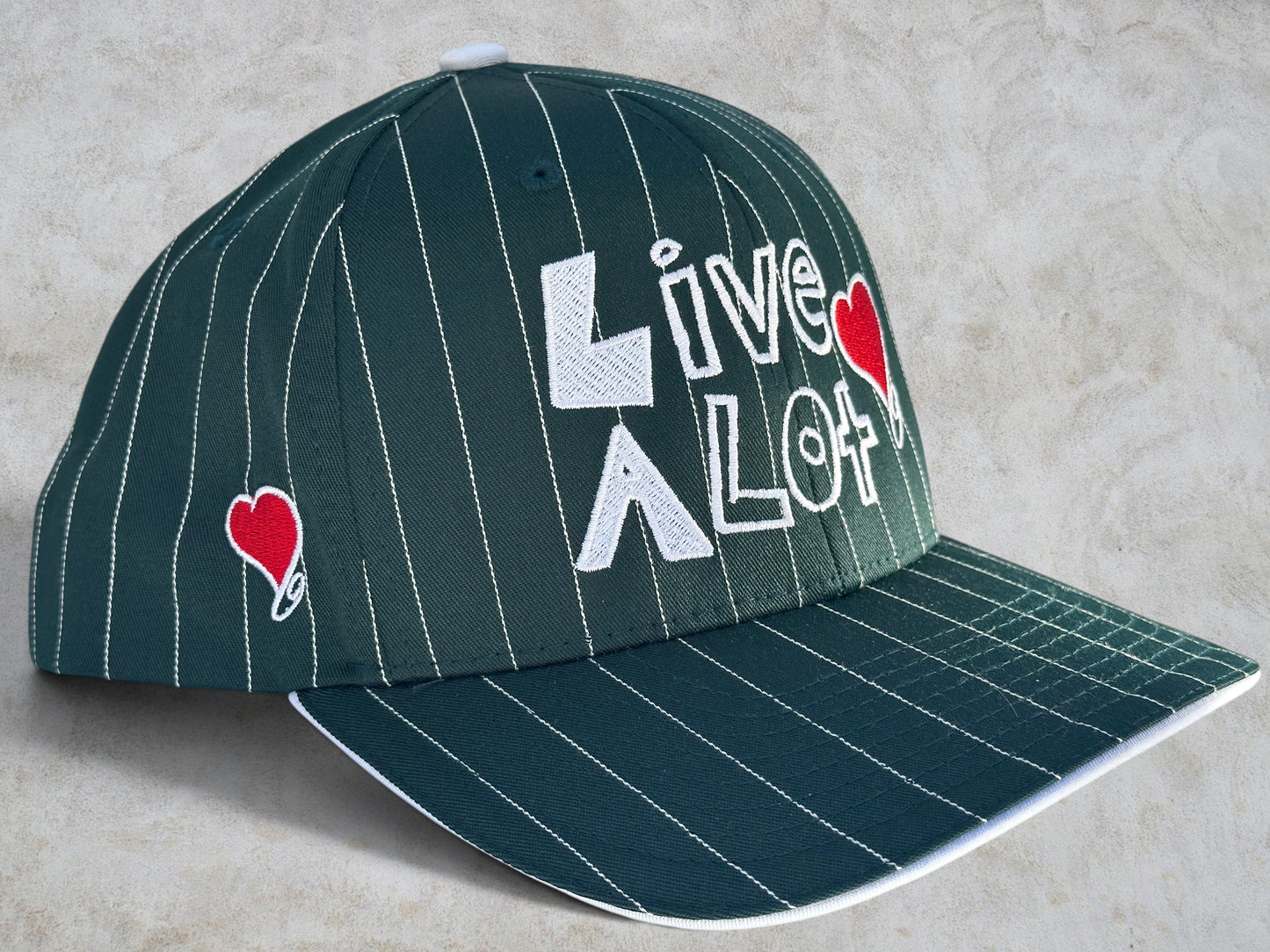 LIVE A LOT — Forest Green Pinstripe Snapback Hat