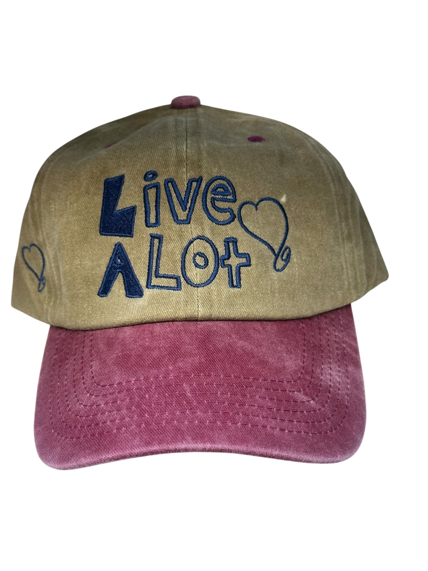 Live A Lot Signature Heart Dad Hat – Khaki &amp; Vintage Berry