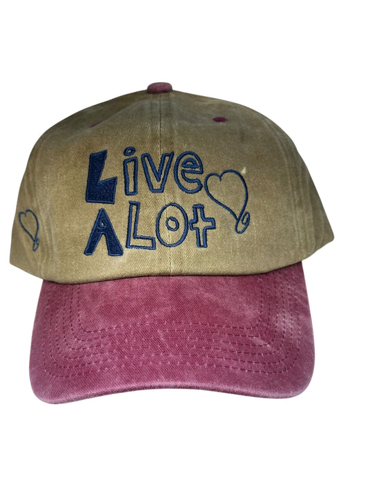 Live A Lot Signature Heart Dad Hat – Khaki &amp; Vintage Berry