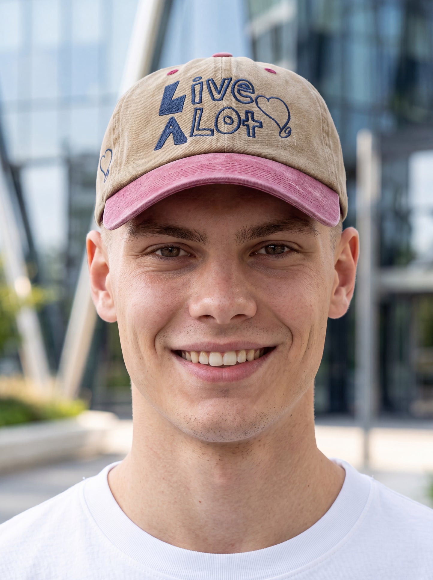 Live A Lot Signature Heart Dad Hat – Khaki &amp; Vintage Berry