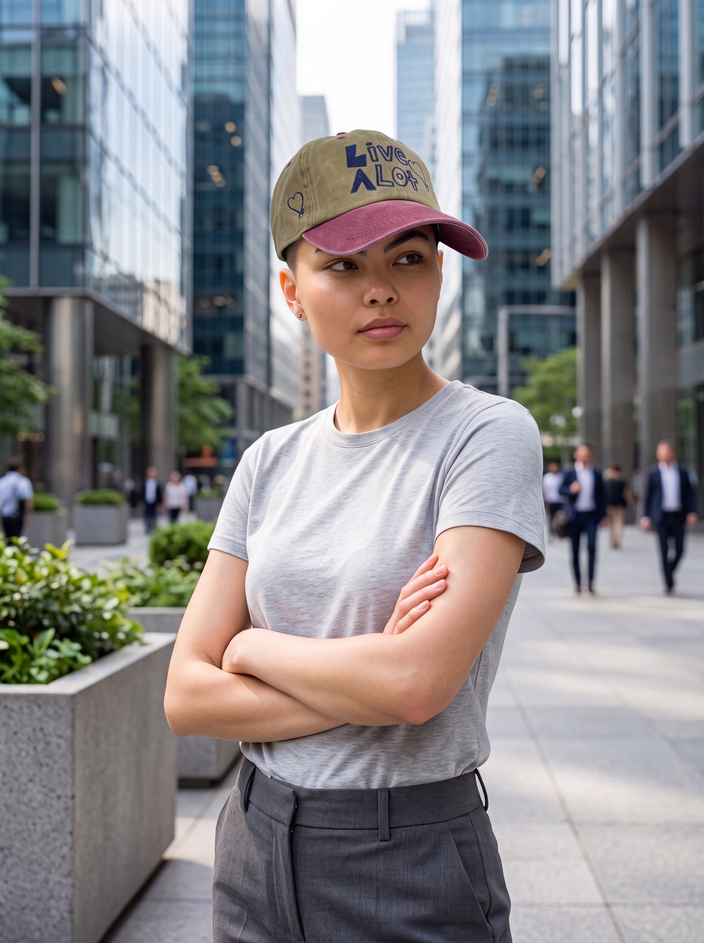 Live A Lot Signature Heart Dad Hat – Khaki &amp; Vintage Berry