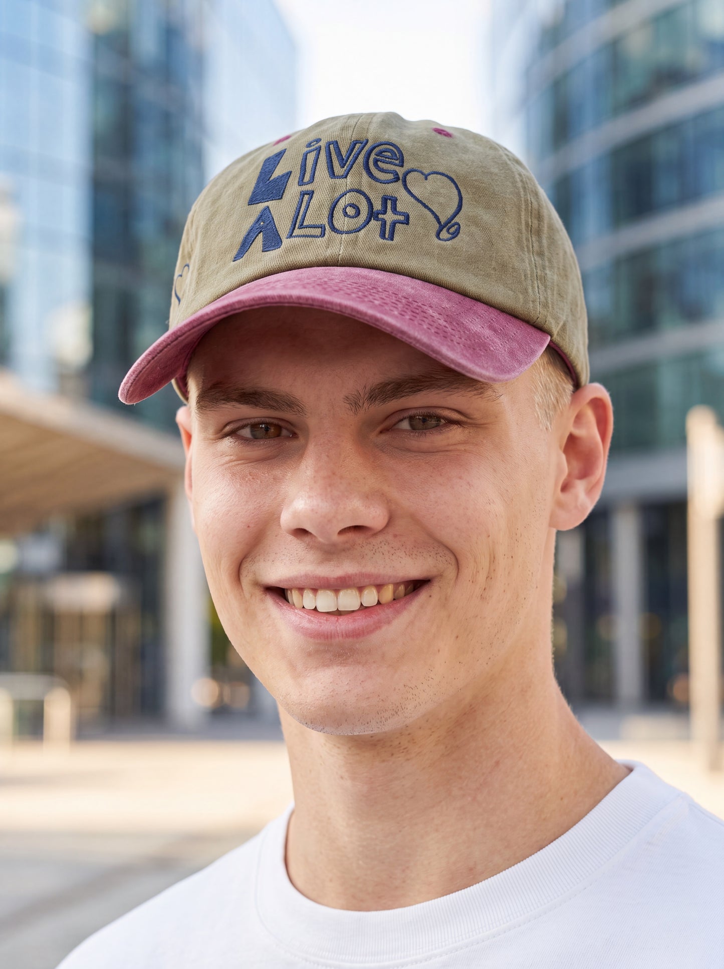 Live A Lot Signature Heart Dad Hat – Khaki &amp; Vintage Berry