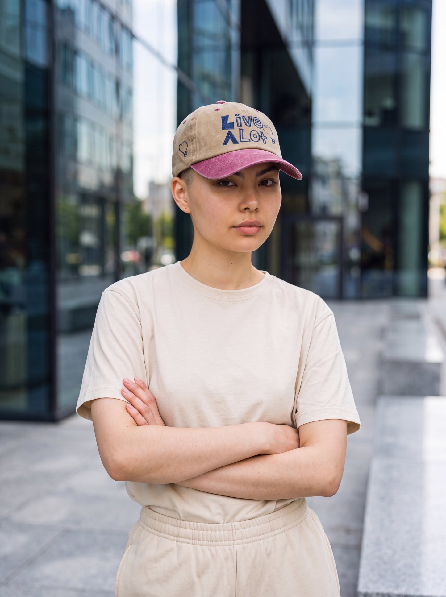 Live A Lot Signature Heart Dad Hat – Khaki &amp; Vintage Berry
