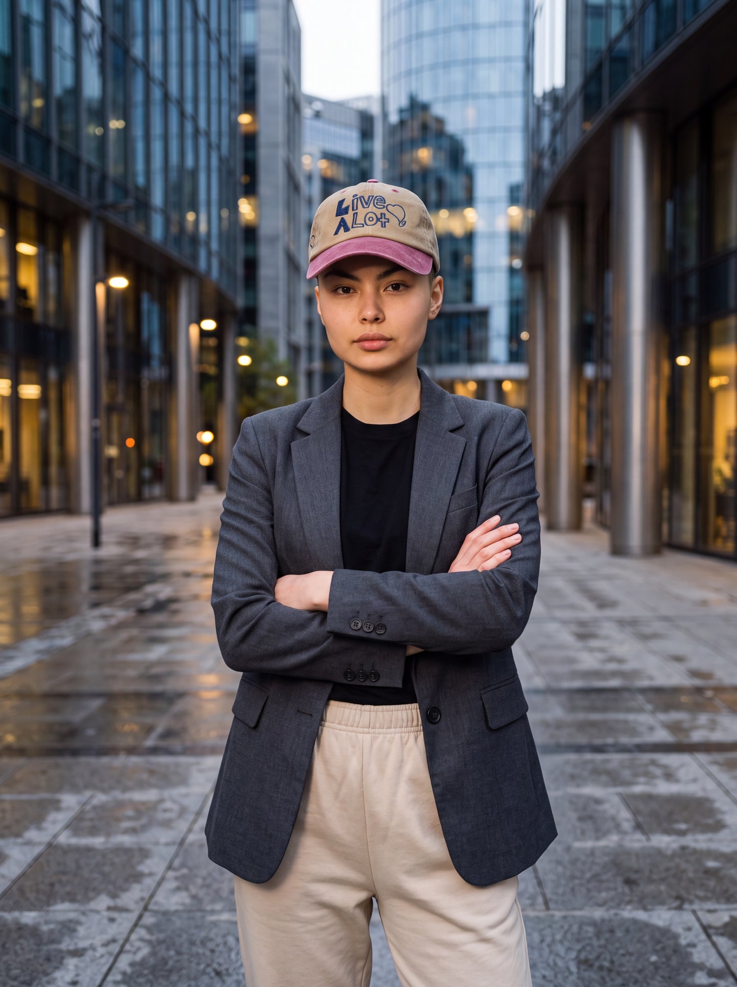 Live A Lot Signature Heart Dad Hat – Khaki &amp; Vintage Berry