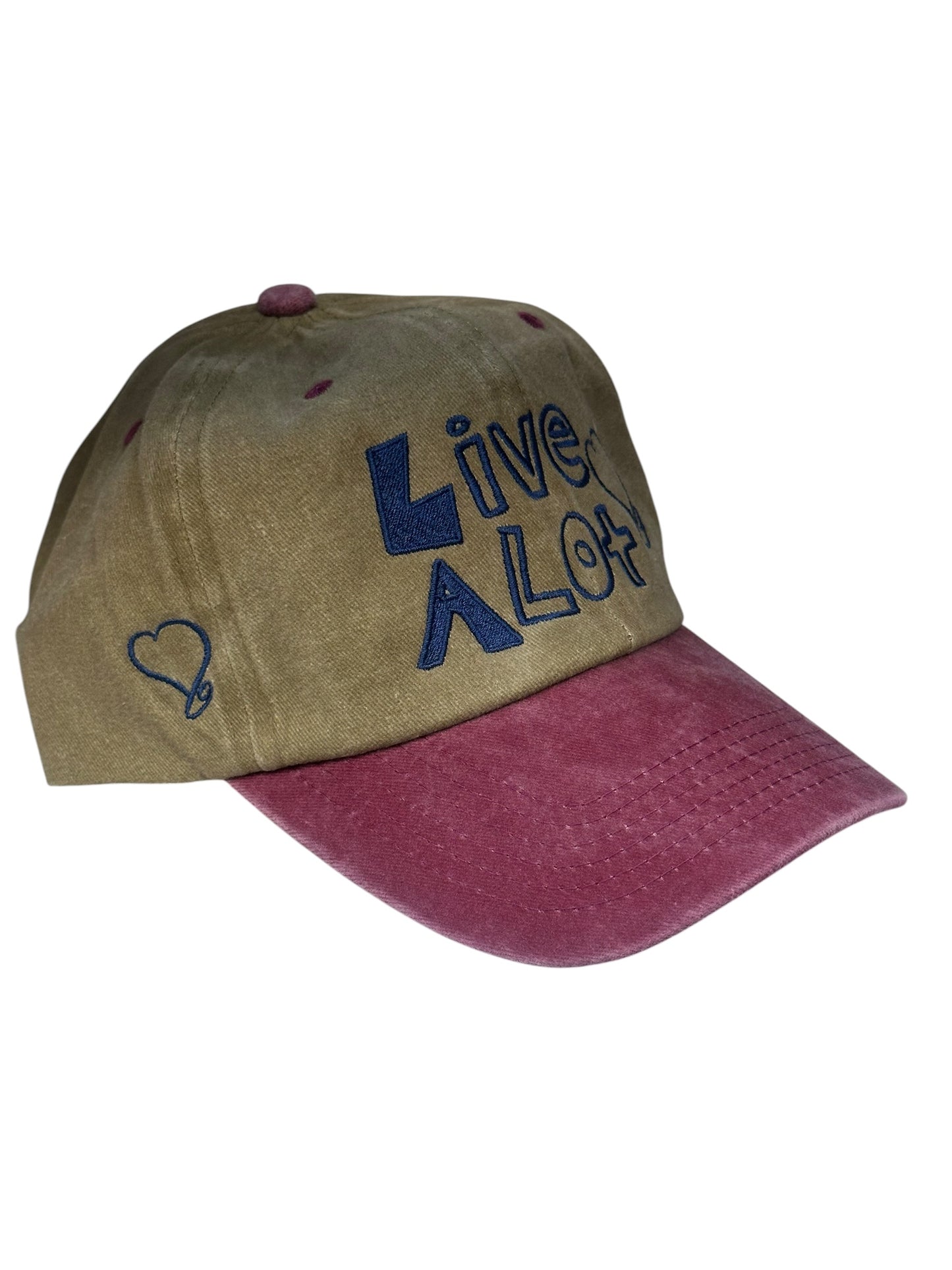 Live A Lot Signature Heart Dad Hat – Khaki &amp; Vintage Berry