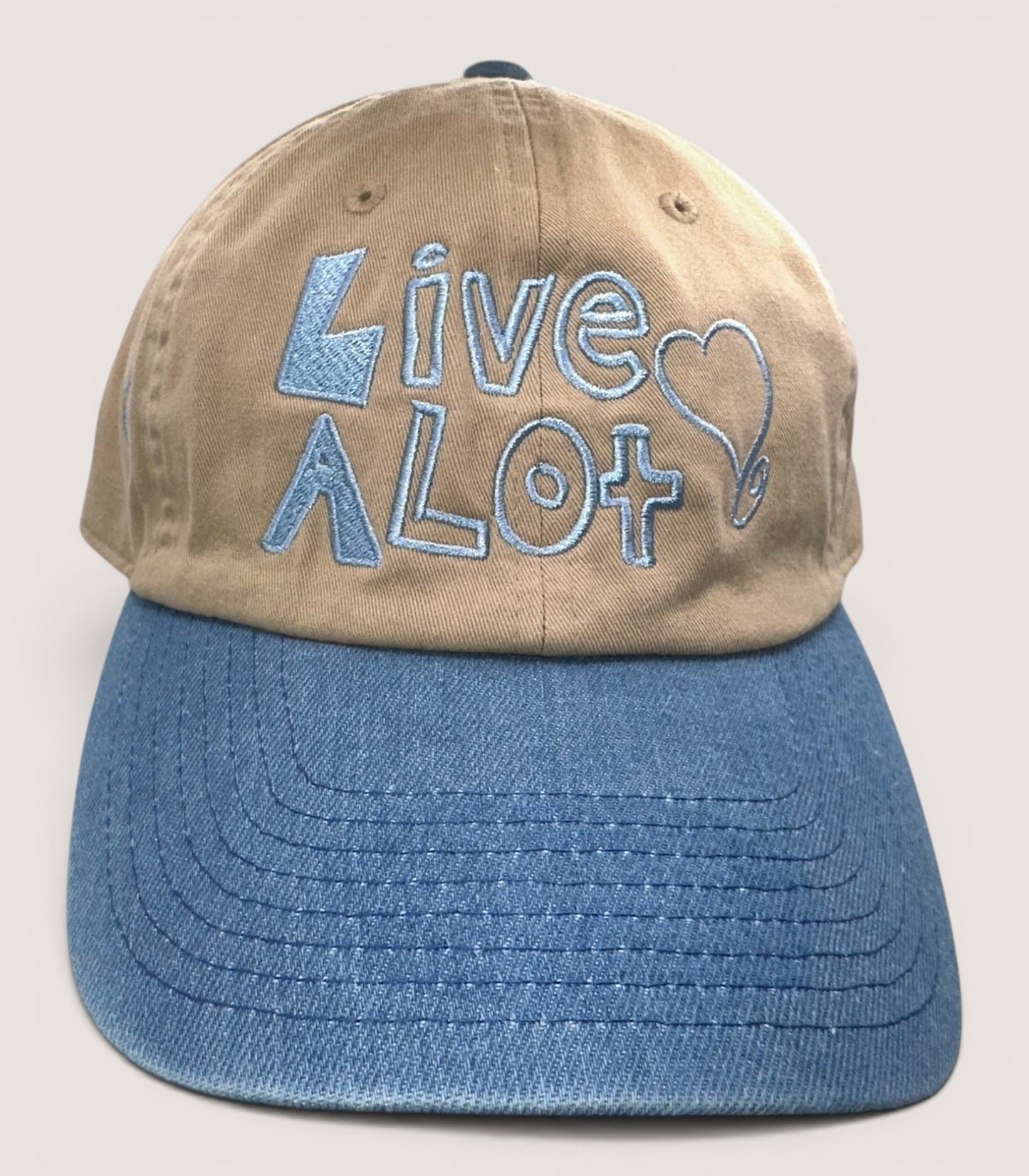 LIVE A LOT — Vintage Tan &amp; Denim Dad Cap