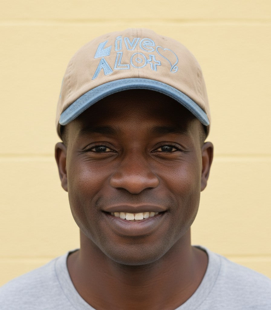 LIVE A LOT — Vintage Tan &amp; Denim Dad Cap