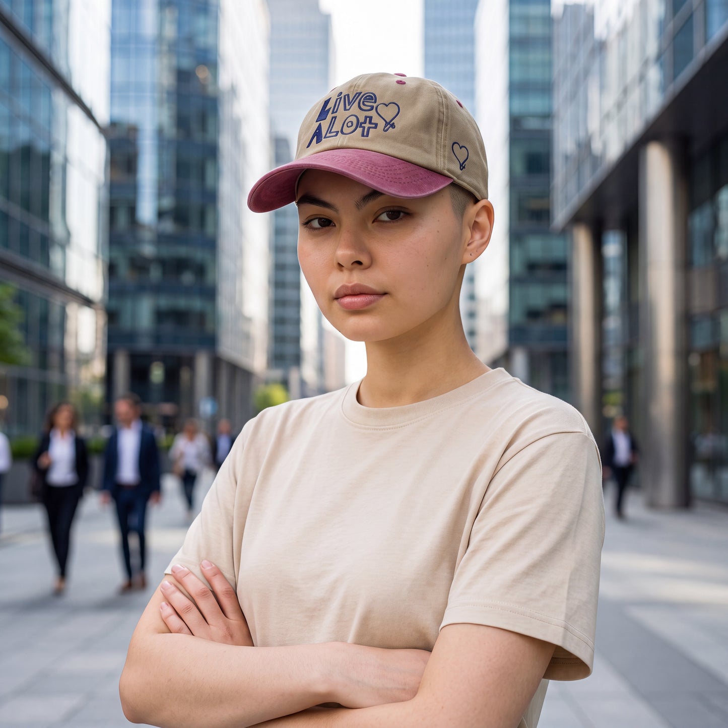 Live A Lot Signature Heart Dad Hat – Khaki &amp; Vintage Berry