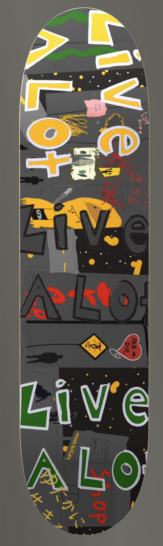 Live A Lot – Fantasy Film Noir Scene – Skateboard Deck with Matching Griptape (Sizes Available 7 1/4" - 9")